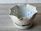 Handmade pottery cream speckle glazed berry bowl - Ceramic colander with saucer - kitchen gift