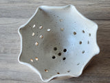 Handmade pottery cream speckle glazed berry bowl - Ceramic colander with saucer - kitchen gift