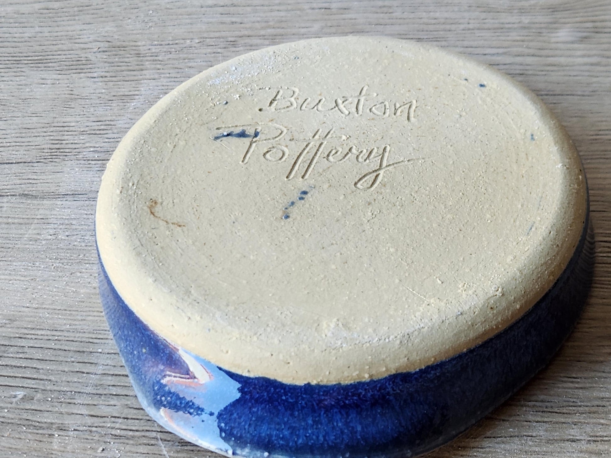 underside of Functional ceramic spoon rest – mid blue pottery kitchen gift