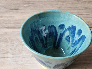 Handmade pottery bowl- glossy soft green and blue glaze - Ceramic large desert, breakfast bowl,noodle or - individual salad bowl
