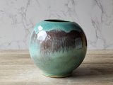 Hand-made pottery Moon Jar - ceramic round vase in Mottled Greens -perfect for an entry way table or coffee table