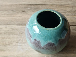 Hand-made pottery Moon Jar - ceramic round vase in Mottled Greens -perfect for an entry way table or coffee table