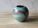 Hand-made pottery Moon Jar - ceramic round vase in Mottled Greens -perfect for an entry way table or coffee table