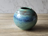 Handmade pottery bottle vase - Mottled Greens moon jar - Ceramic globe vase - unique gift