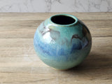 Handmade pottery bottle vase - Mottled Greens moon jar - Ceramic globe vase - unique gift