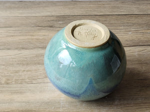 Handmade pottery bottle vase - Mottled Greens moon jar - Ceramic globe vase - unique gift