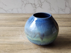 Handmade pottery vase - Mottled Greens moon jar - Ceramic globe vase - unique gift