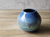 Handmade pottery vase - Mottled Greens moon jar - Ceramic globe vase - unique gift