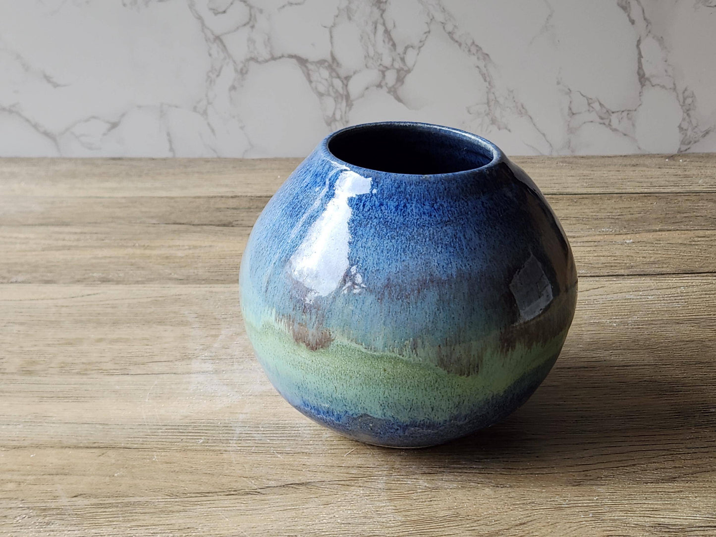 Handmade pottery Green and brown glaze moon jar made in Melbourne