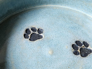 Hand made Pottery pet bowl - Ceramic Pet bowl with paw prints - high sided plate for your fur baby - water or food bowl for medium dog