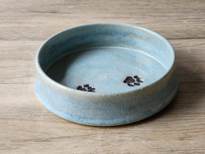 Hand made Pottery pet bowl - Ceramic Pet bowl with paw prints - high sided plate for your fur baby - water or food bowl for medium dog