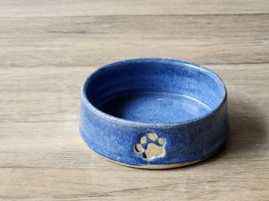 Hand-made Pottery pet bowl - Ceramic Pet water bowl with paw prints - high-sided plate for your fur baby - cat feeder.- small dog bowl