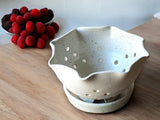 Handmade pottery cream speckle glazed berry bowl - Ceramic colander with saucer - kitchen gift