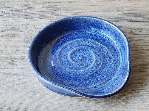 Hand made Ex large pottery Spoon rest - Mid Blue ceramic spoon rest - kitchen gift - spoon rest for kitchen counter- ladle rest