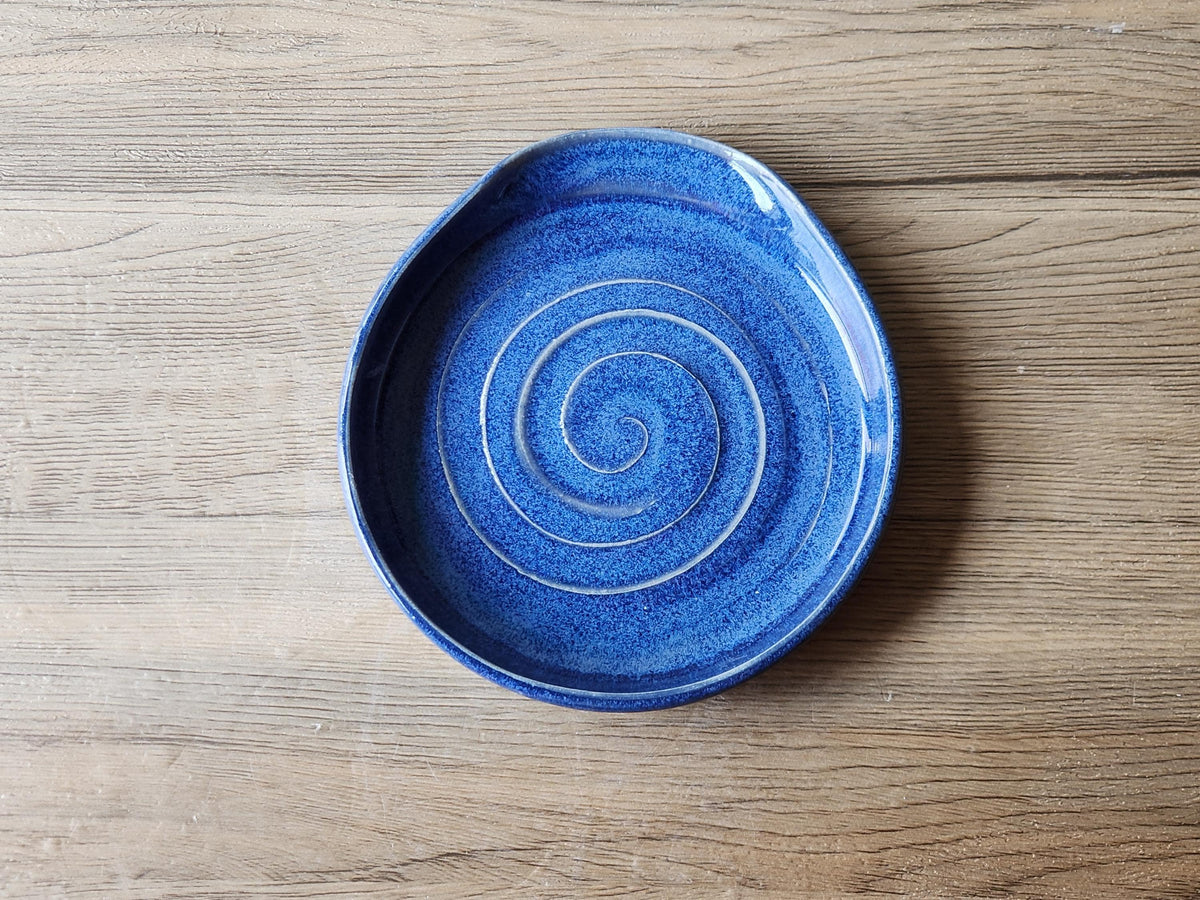 Hand made Ex large pottery Spoon rest - Mid Blue ceramic spoon rest - kitchen gift - spoon rest for kitchen counter- ladle rest