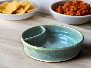 Pottery Chip and dip bowl - TV snack ceramic bowl or condiment bowl- seafoam green 2 - A perfect gift for him