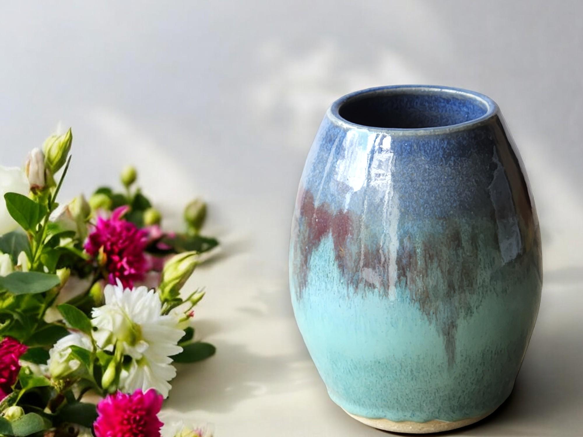 Hand made Pottery vase - Blue green ceramic vase perfect for a unique gift - fits a small bunch of flowers