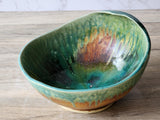 Handmade Mottled green/blue/orange/brown Serving bowl - Large handmade fruit bowl - coffee table display bowl - Unique gift