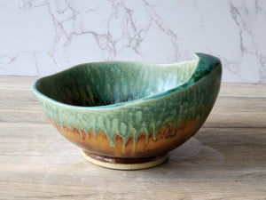 Handmade Mottled green/blue/orange/brown Serving bowl - Large handmade fruit bowl - coffee table display bowl - Unique gift