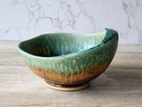 Handmade Mottled green/blue/orange/brown Serving bowl - Large handmade fruit bowl - coffee table display bowl - Unique gift