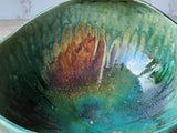 Handmade Mottled green/blue/orange/brown Serving bowl - Large handmade fruit bowl - coffee table display bowl - Unique gift