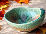 Handmade Mottled green/blue/orange/brown Serving bowl - Large handmade fruit bowl - coffee table display bowl - Unique gift