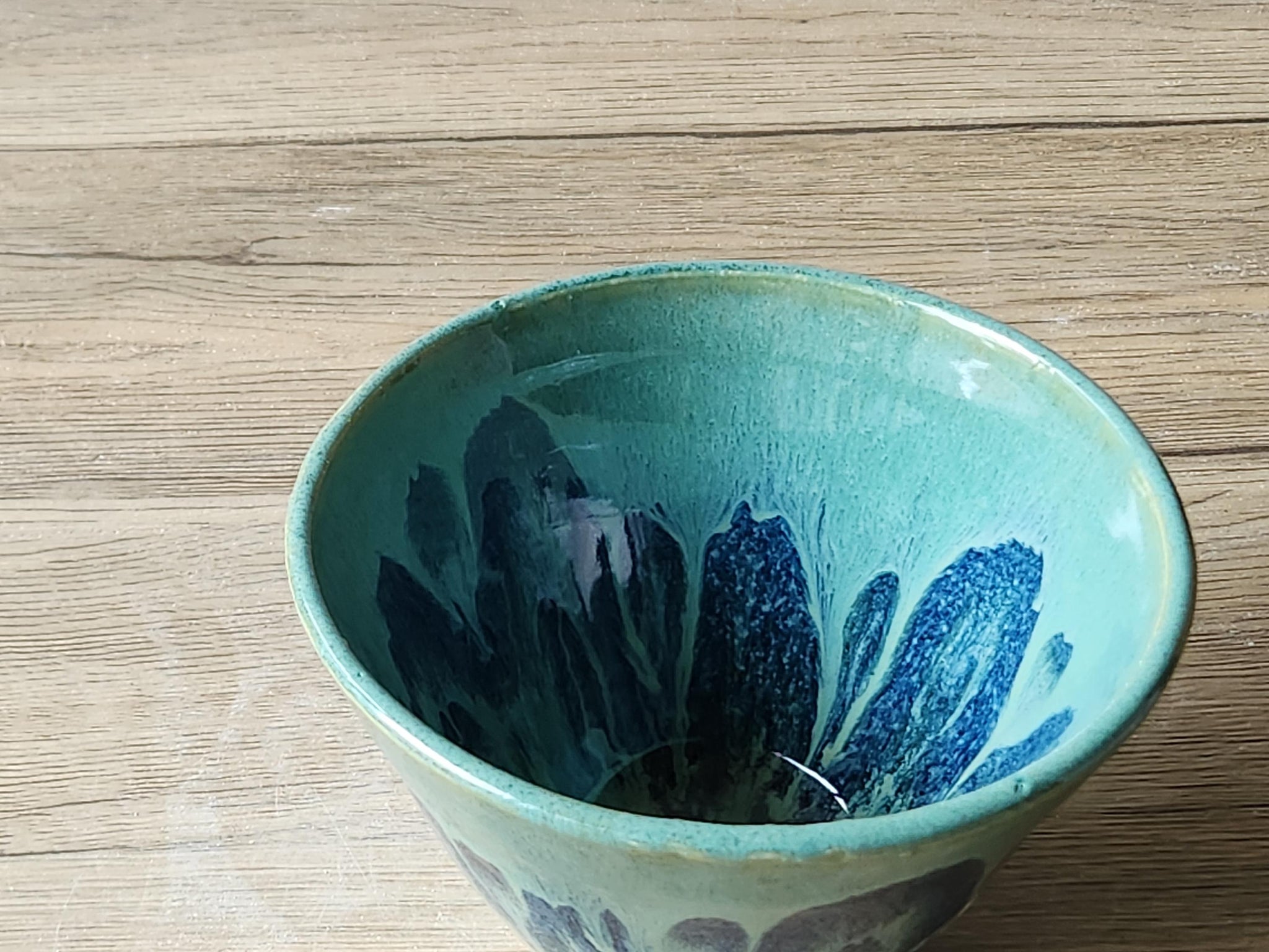 Handmade pottery bowl- glossy soft green and blue glaze - Ceramic large desert, breakfast bowl,noodle or - individual salad bowl