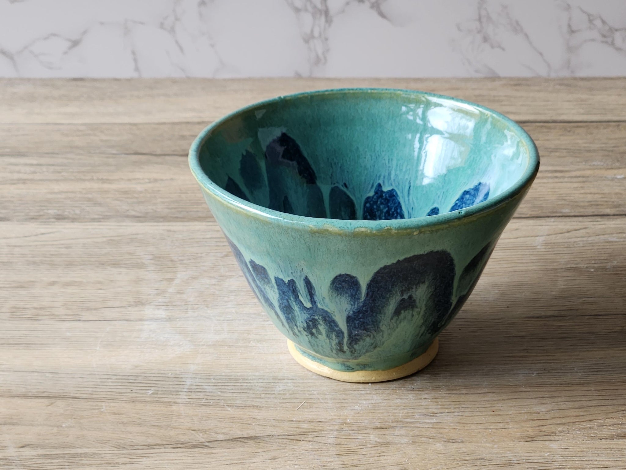 Handmade pottery bowl- glossy soft green and blue glaze - Ceramic large desert, breakfast bowl,noodle or - individual salad bowl