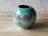 Hand-made pottery Moon Jar - ceramic round vase in Mottled Greens -perfect for an entry way table or coffee table