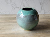 Hand-made pottery Moon Jar - ceramic round vase in Mottled Greens -perfect for an entry way table or coffee table