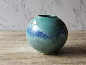 Handmade pottery bottle vase - Mottled Greens moon jar - Ceramic globe vase - unique gift