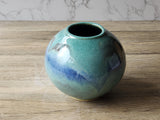 Handmade pottery bottle vase - Mottled Greens moon jar - Ceramic globe vase - unique gift