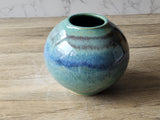 Handmade pottery bottle vase - Mottled Greens moon jar - Ceramic globe vase - unique gift