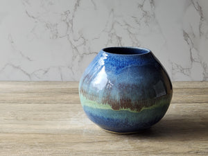 Handmade pottery vase - Mottled Greens moon jar - Ceramic globe vase - unique gift