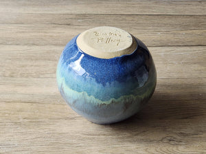 Handmade pottery bottle vase - Mottled Greens moon jar - Ceramic globe vase - unique gift