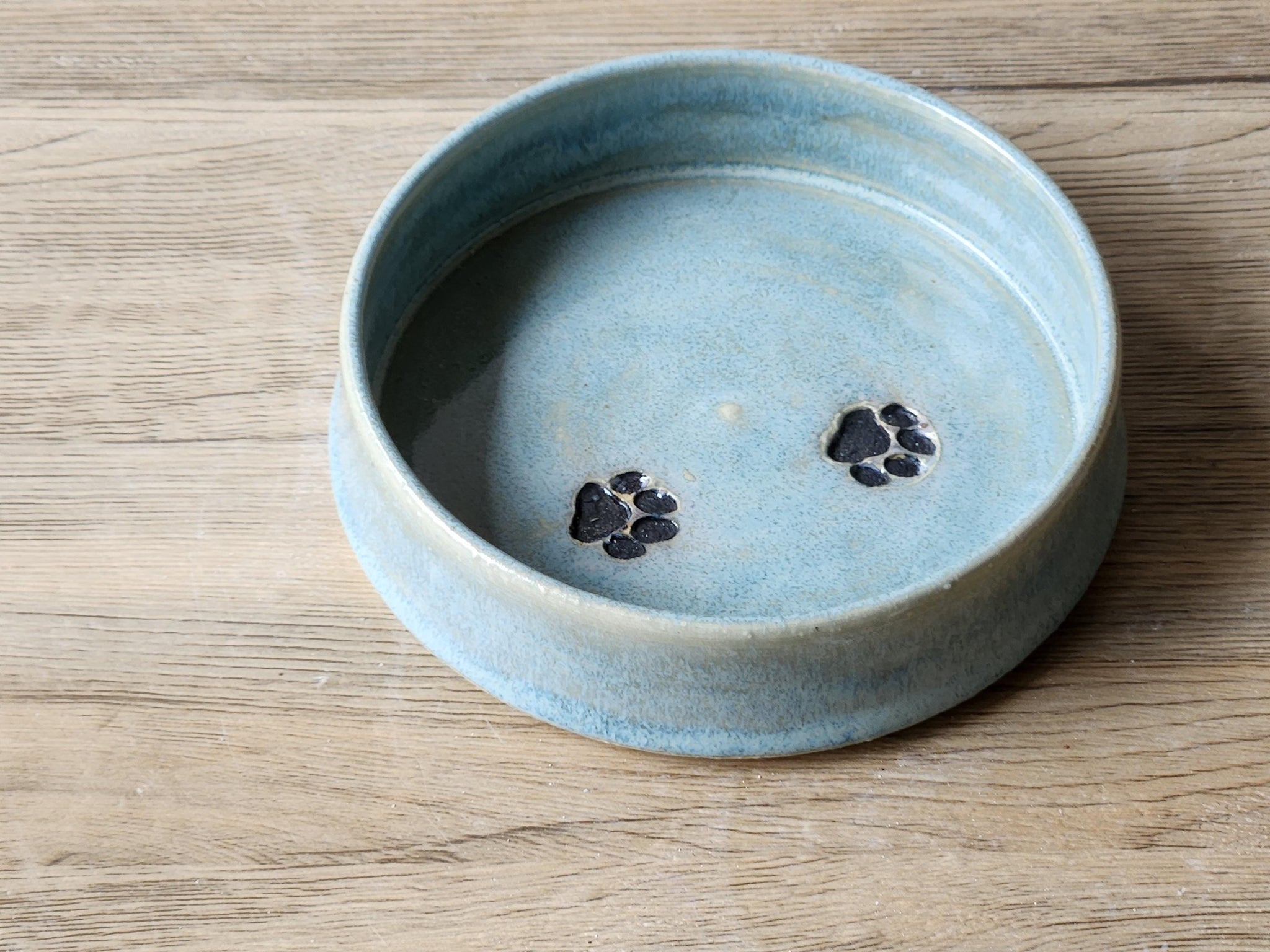 Hand made Pottery pet bowl - Ceramic Pet bowl with paw prints - high sided plate for your fur baby