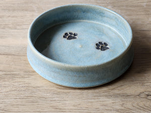 Hand made Pottery pet bowl - Ceramic Pet bowl with paw prints - high sided plate for your fur baby - water or food bowl for medium dog