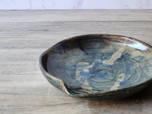 Handmade pottery Serving bowl - Medium ceramic shallow bowl with Tenmuku opal glaze - a unique gift - deep serving plate