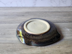 Handmade pottery Serving bowl - Medium ceramic shallow bowl with Tenmuku opal glaze - a unique gift - deep serving plate