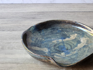 Handmade pottery Serving bowl - Medium ceramic shallow bowl with Tenmuku opal glaze - a unique gift - deep serving plate