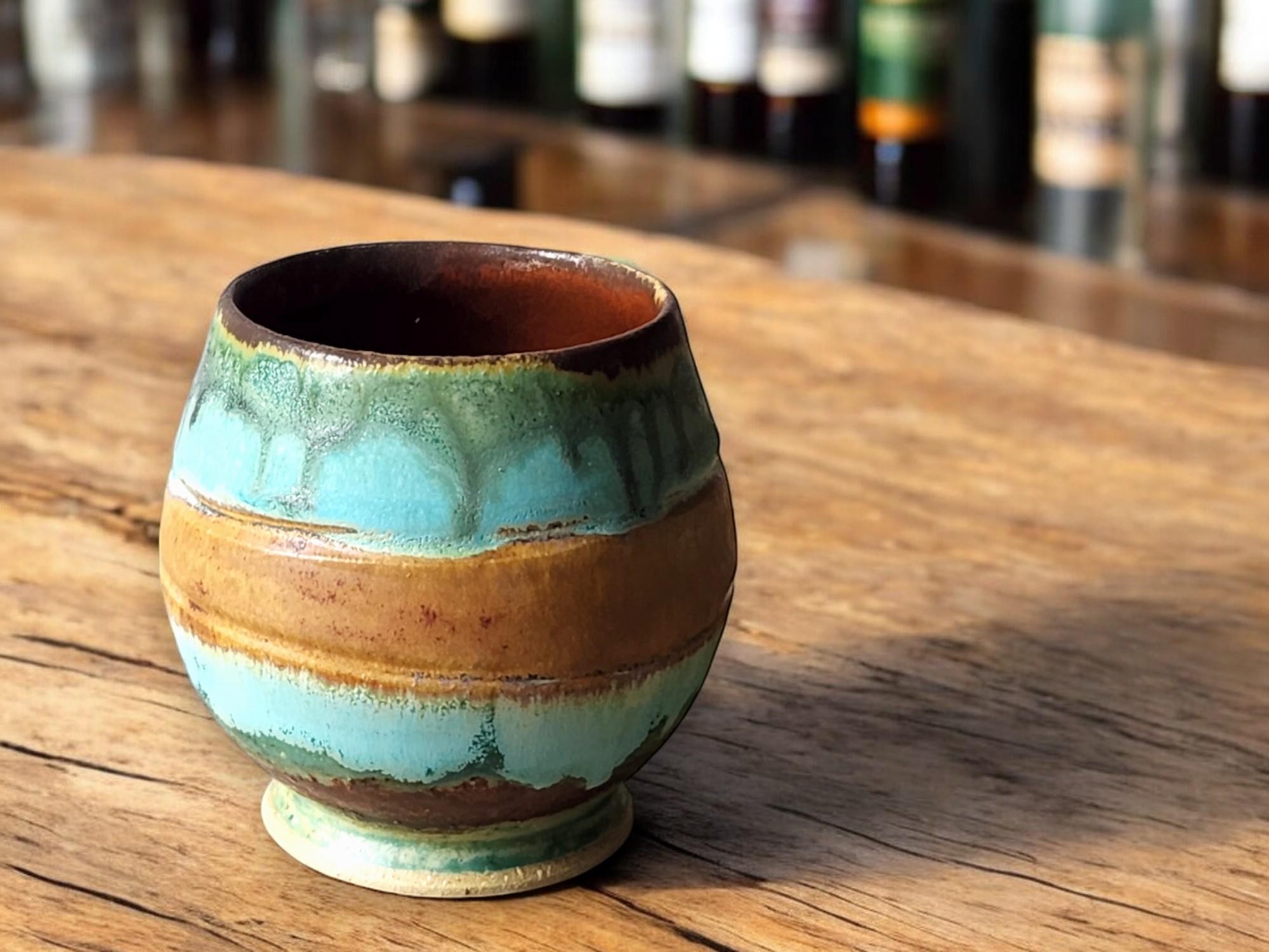 Handmade Japanese style tea cup - whisky cup - Ceramic yunomi with mottled drippy glaze -Guinomi - Pottery mug - 350 ml pottery vessel