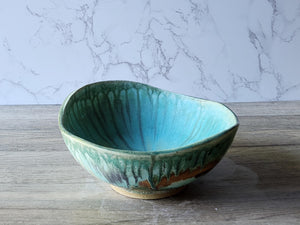 Mottled green/blue/orange/brown Serving bowl - Large handmade fruit bowl - coffee table display bowl - Unique gift