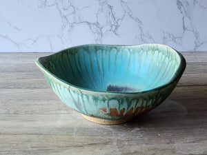 Mottled green/blue/orange/brown Serving bowl - Large handmade fruit bowl - coffee table display bowl - Unique gift