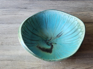 Mottled green/blue/orange/brown Serving bowl - Large handmade fruit bowl - coffee table display bowl - Unique gift