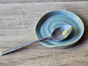 Ceramic Spoon rest - handmade pottery - pottery spoon rest in glossy soft blue glaze - kitchen gift