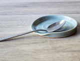 Ceramic Spoon rest - handmade pottery - pottery spoon rest in glossy soft blue glaze - kitchen gift