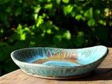 Handmade pottery serving plate, a uniquely shaped ceramic blue-Green brown bowl- Coffee table DIsplay plate