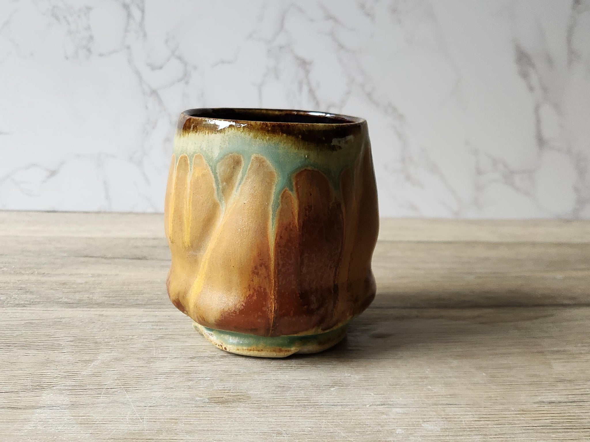 Handmade Japanese style tea cup - whisky cup - Ceramic yunomi with mottled drippy glaze -Guinomi - Handmade pottery mug - pottery tea glass