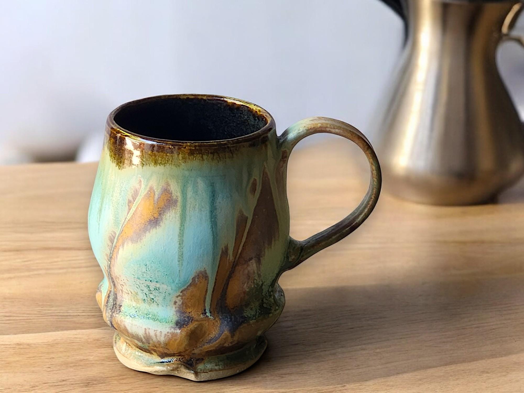 Handmade Pottery Mug, Ceramic 350ml mug, Large coffee mug, unique gift, red/brown/green large Mug, coffee cup