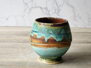 Handmade Japanese style tea cup - whisky cup - Ceramic yunomi with mottled drippy glaze -Guinomi - Pottery mug - 300 ml pottery vessel